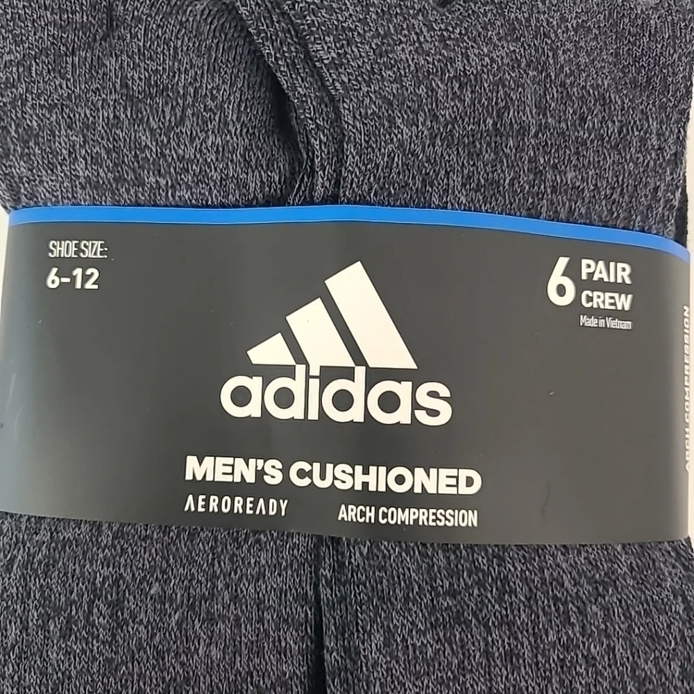 Adidas Men's Cushioned Crew Socks Arch Compression Secure Fit 6-Pair Sz 6-12 - Picture 2 of 5